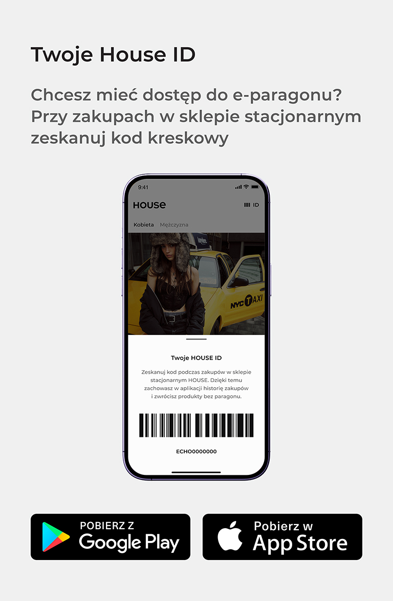 Twoje House ID umożliwia dostęp do e-paragonów. Podczas zakupów w sklepie stacjonarnym zeskanuj kod kreskowy, by zapisać historię zakupów w aplikacji i zwracać produkty bez tradycyjnych paragonów. Aplikacja dostępna w Google Play i App Store.