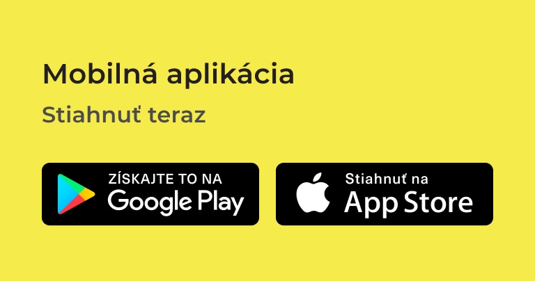Výzva na stiahnutie mobilnej aplikácie s možnosťami inštalácie pre Android a iOS.