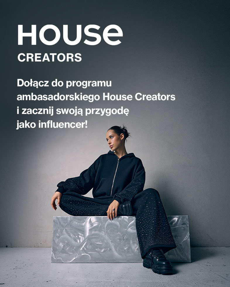 Grafika promująca program ambasadorski House Creators dla influencerów i twórców internetowych.