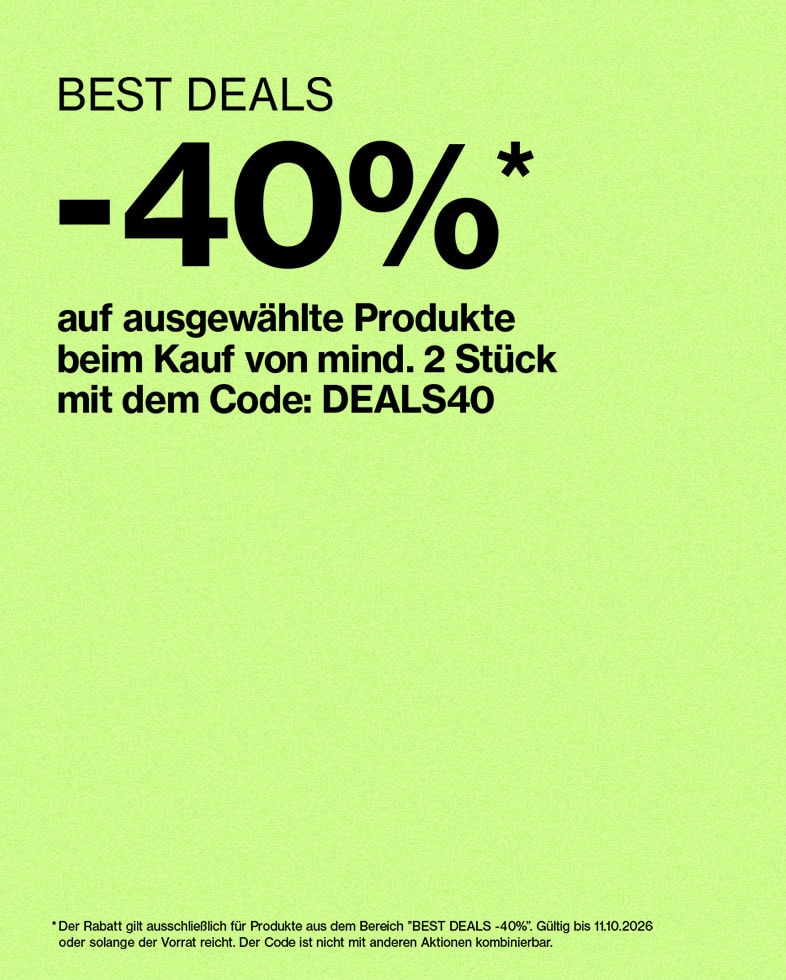 Rabattaktion mit 40 % Nachlass auf ausgewählte Produkte beim Kauf von mindestens zwei Artikeln mit dem Code DEALS40.
