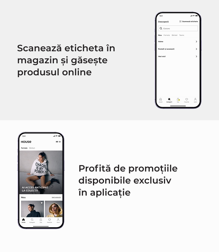 Aplicația House permite scanarea etichetelor din magazin pentru găsirea produselor online și acces la promoții exclusive în aplicație