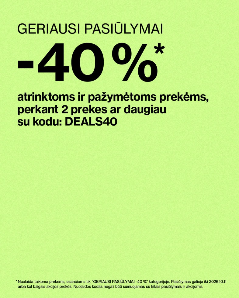 Iki 40 % nuolaida atrinktoms ir pažymėtoms prekėms perkant dvi ar daugiau prekių su kodu DEALS40