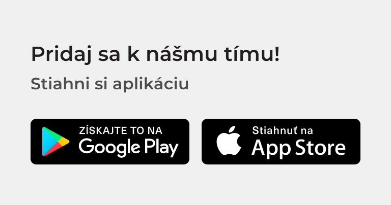 Výzva pridať sa k tímu a stiahnuť mobilnú aplikáciu dostupnú v Google Play a App Store.